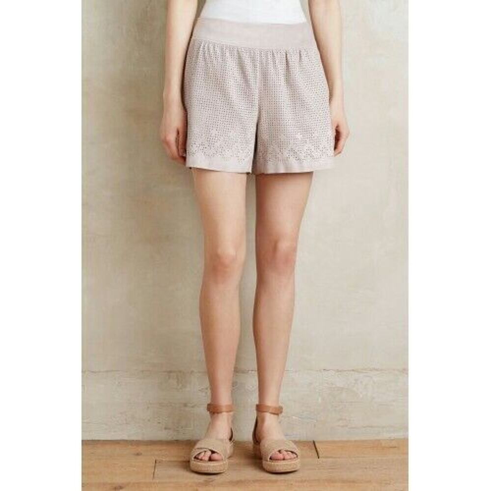New Anthropologie Vegan Suede Cutwork Shorts by Elevenses Retail $118 Size 6 - Picture 2 of 4